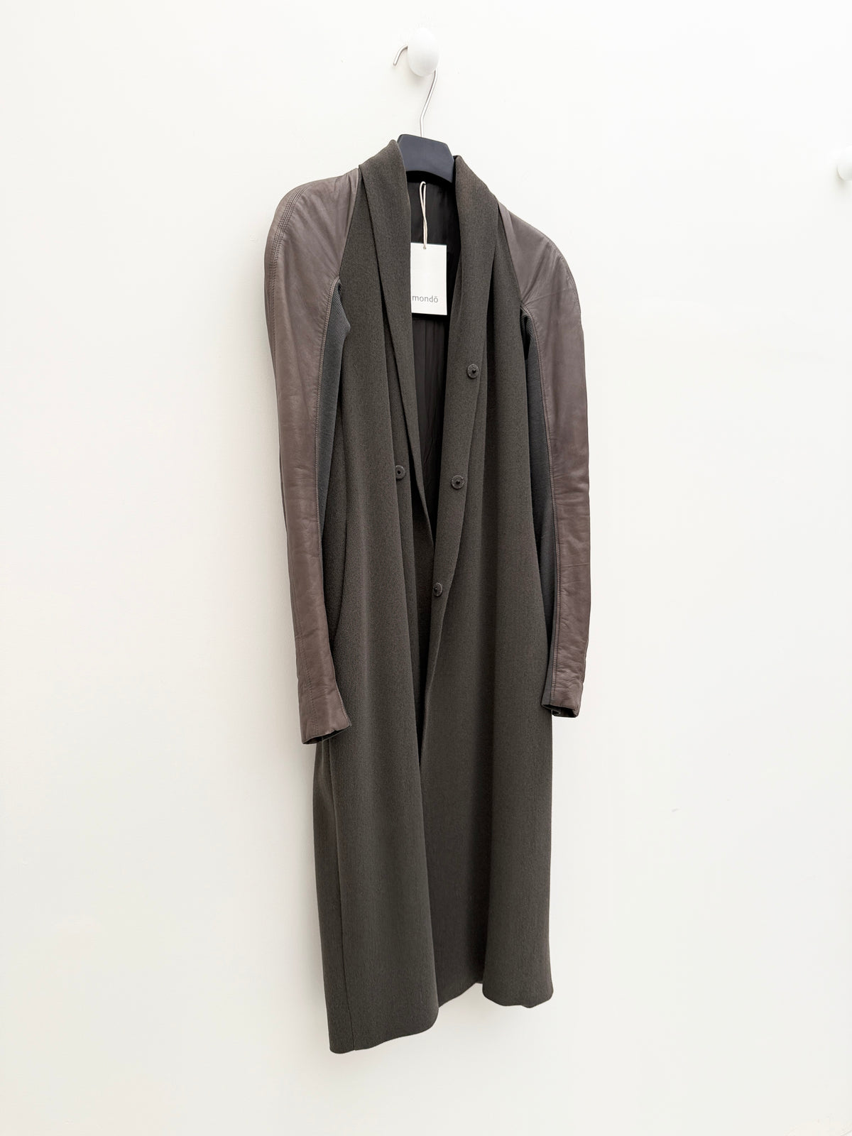 Rick Owens Wool Coat with Lamb Leather Sleeves