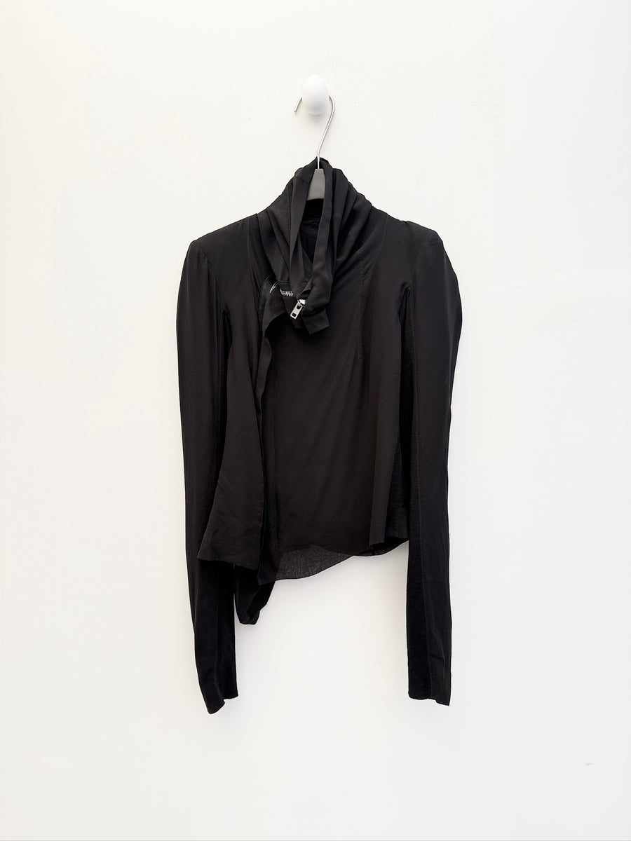Rick Owens Draped Funnel-Neck Silk Jacket