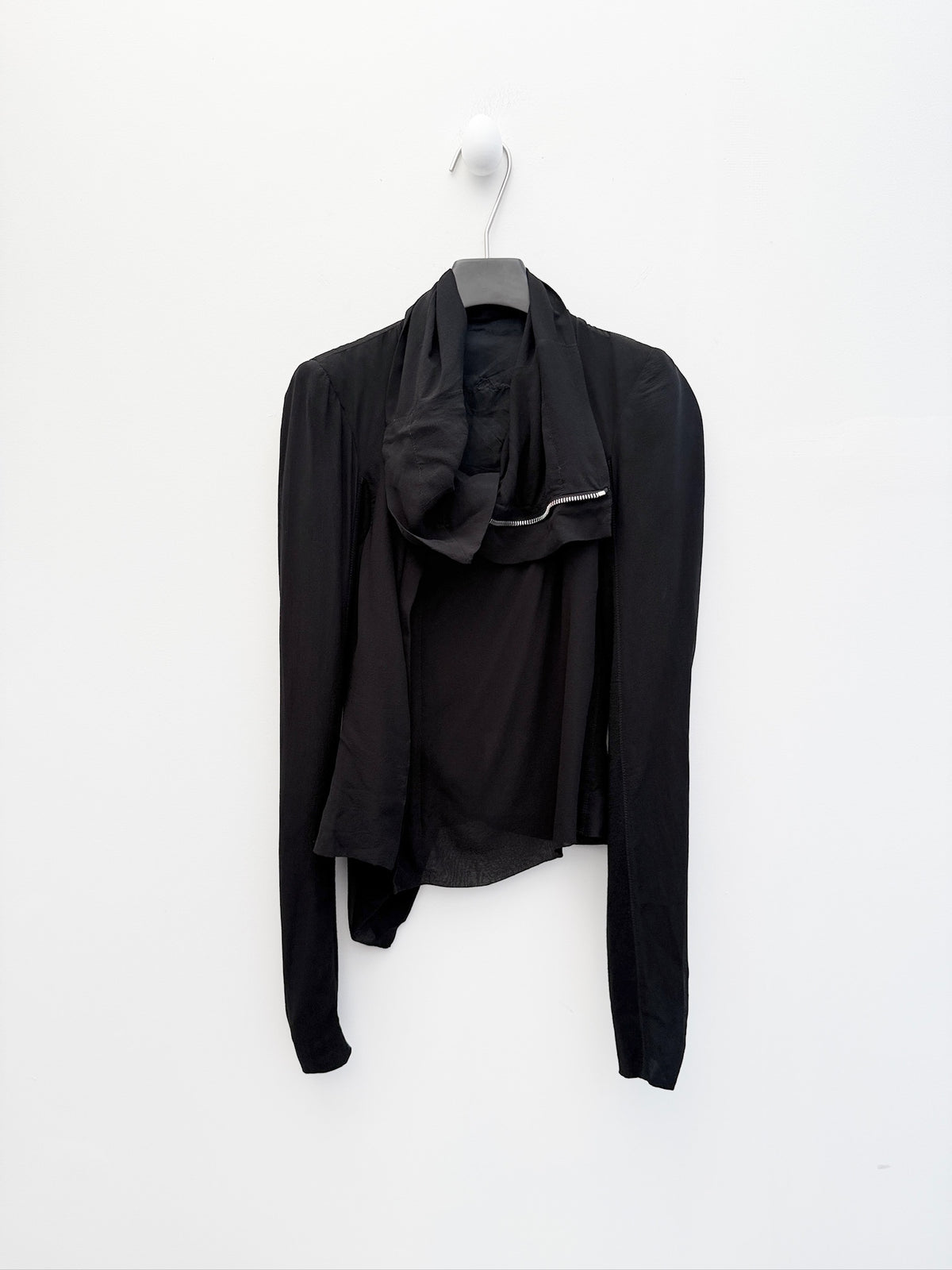 Rick Owens Draped Funnel-Neck Silk Jacket