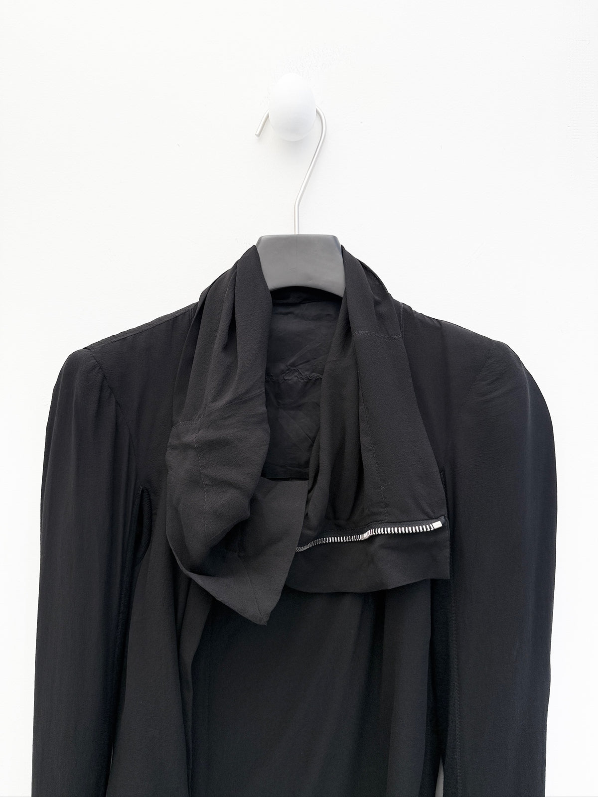 Rick Owens Draped Funnel-Neck Silk Jacket