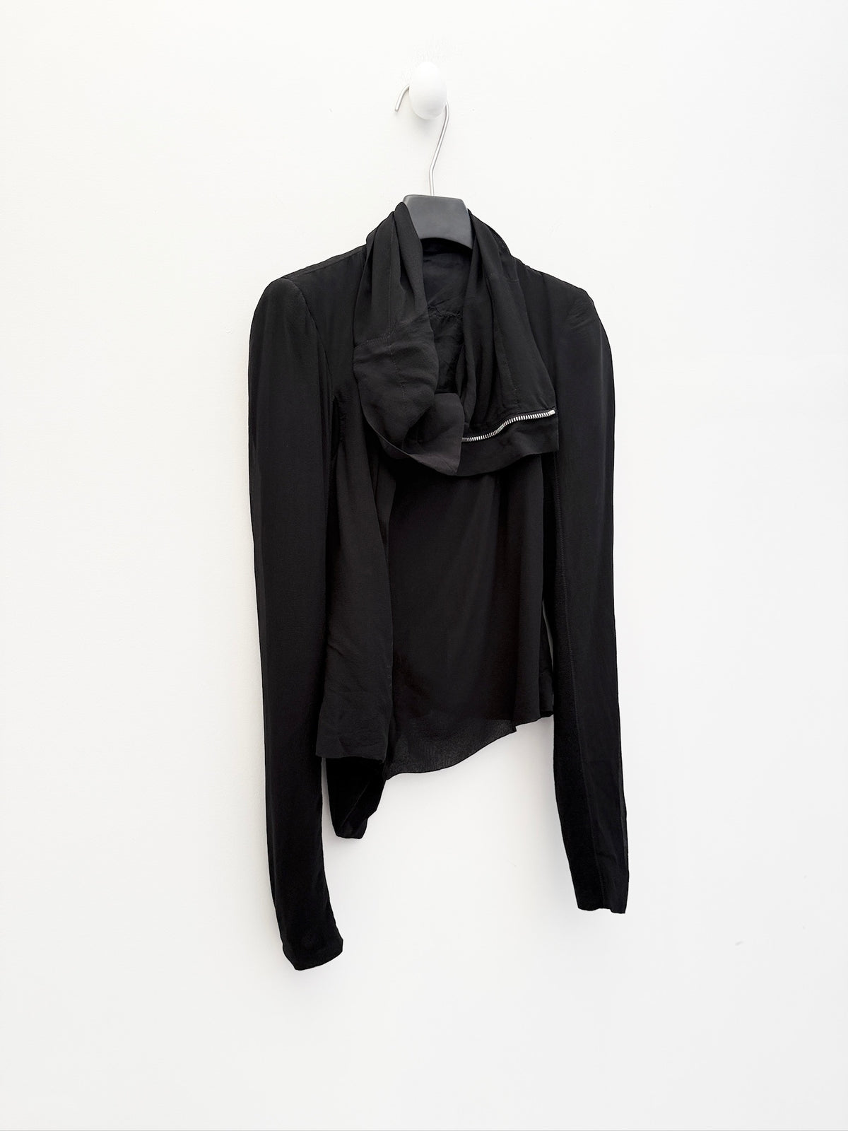Rick Owens Draped Funnel-Neck Silk Jacket