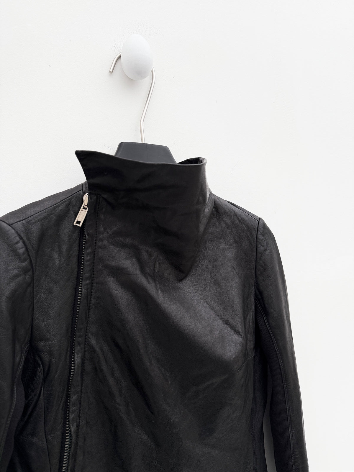 Rick Owens Asymmetric Funnel-Neck Lamb Leather Jacket