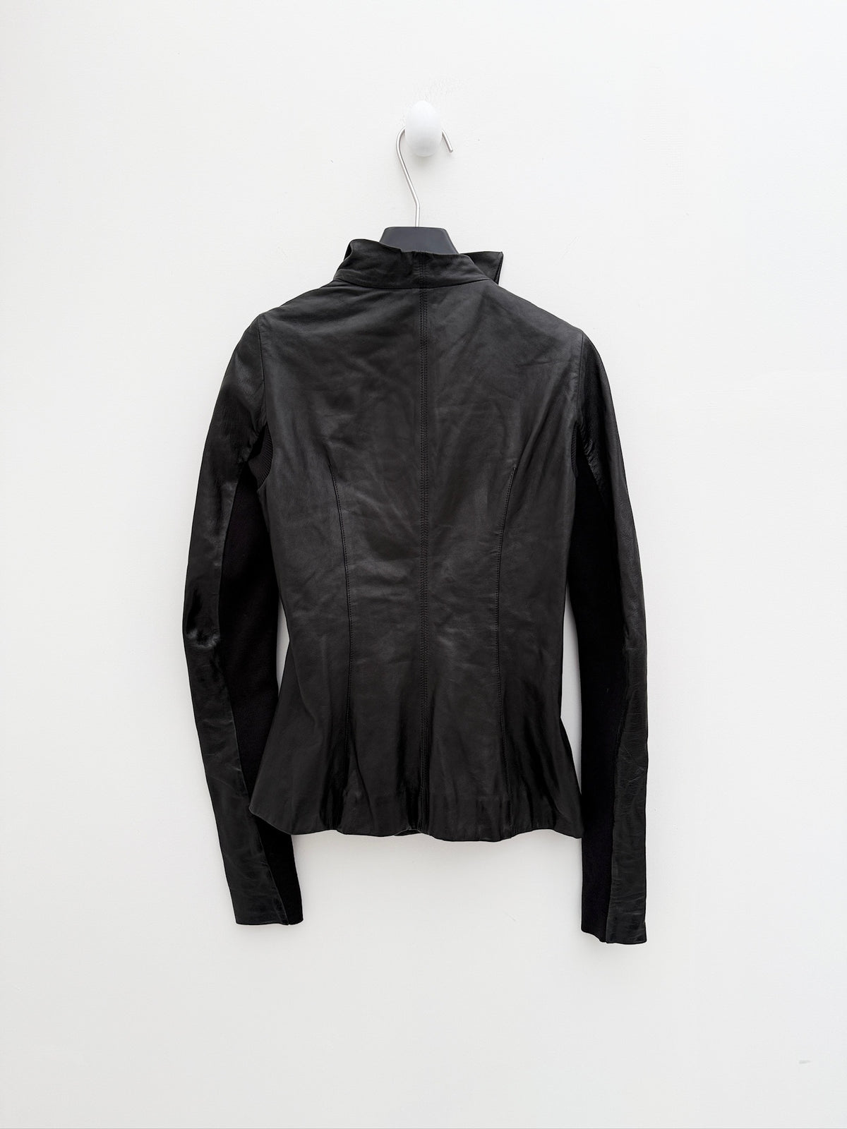 Rick Owens Asymmetric Funnel-Neck Lamb Leather Jacket