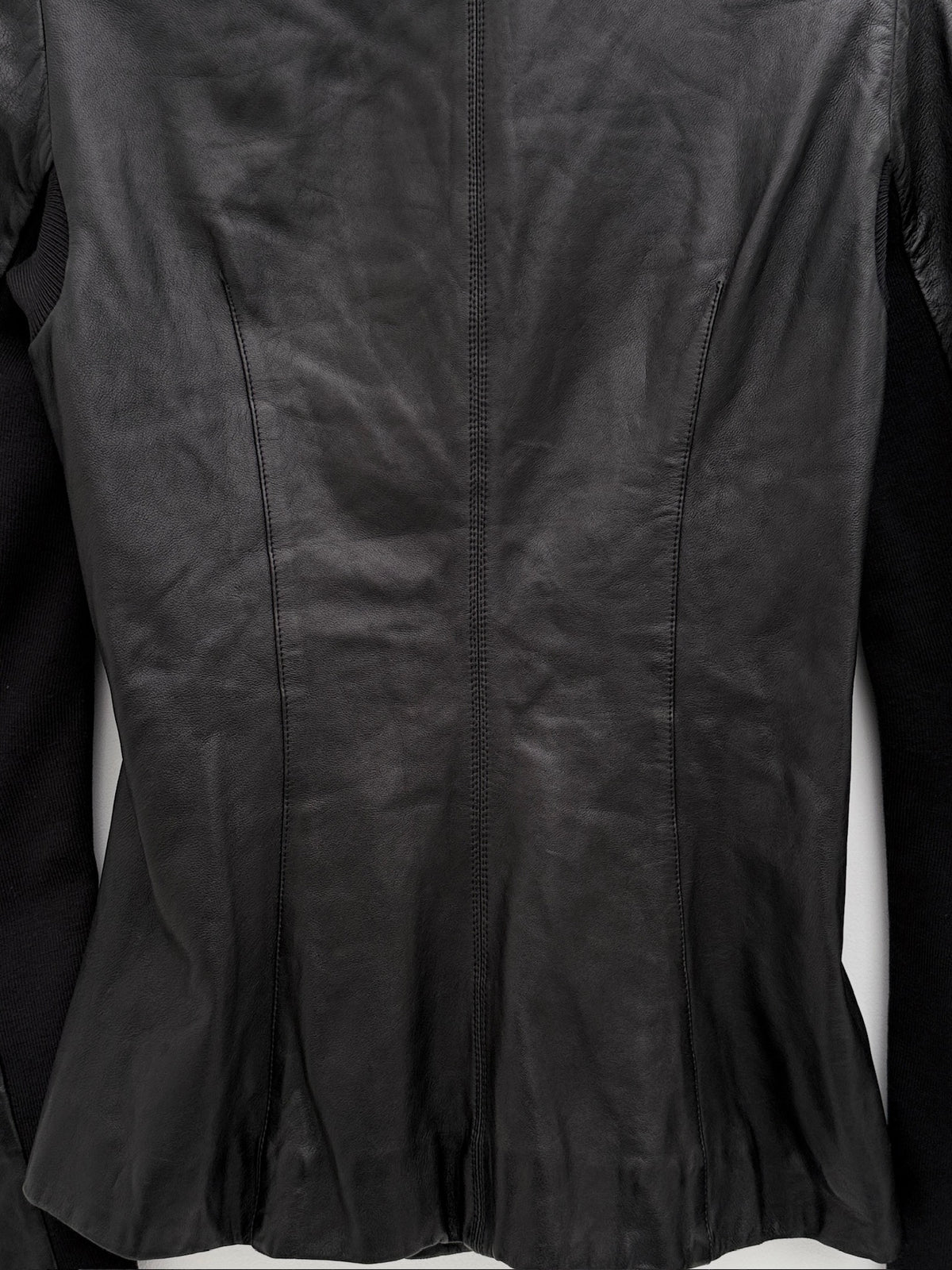 Rick Owens Asymmetric Funnel-Neck Lamb Leather Jacket